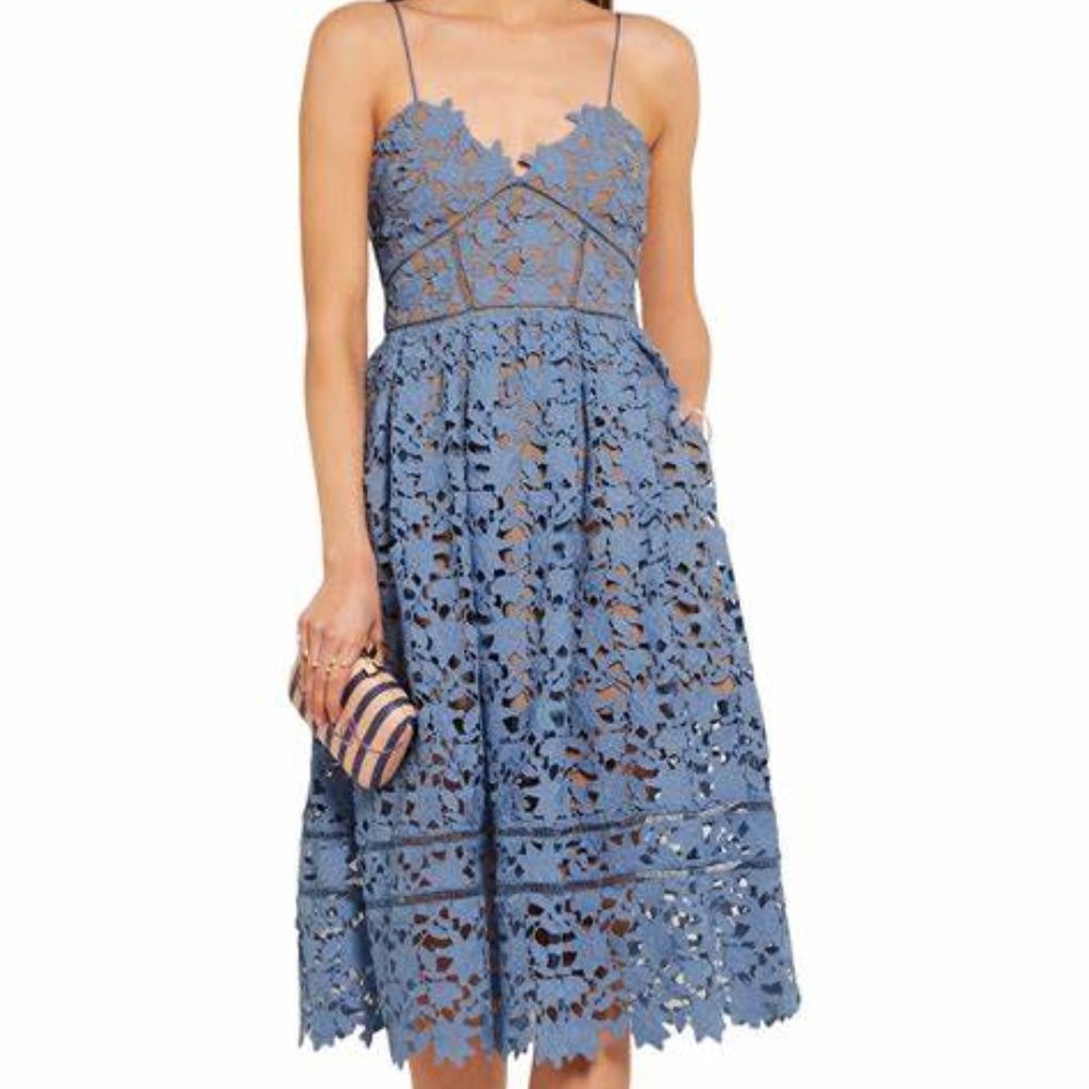 Self-Portrait Azalea Guipre Blue Dress W/Pockets Size 8